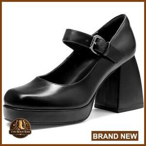 Dream Pairs Black Mary Jane Platform Block Heel Pumps
